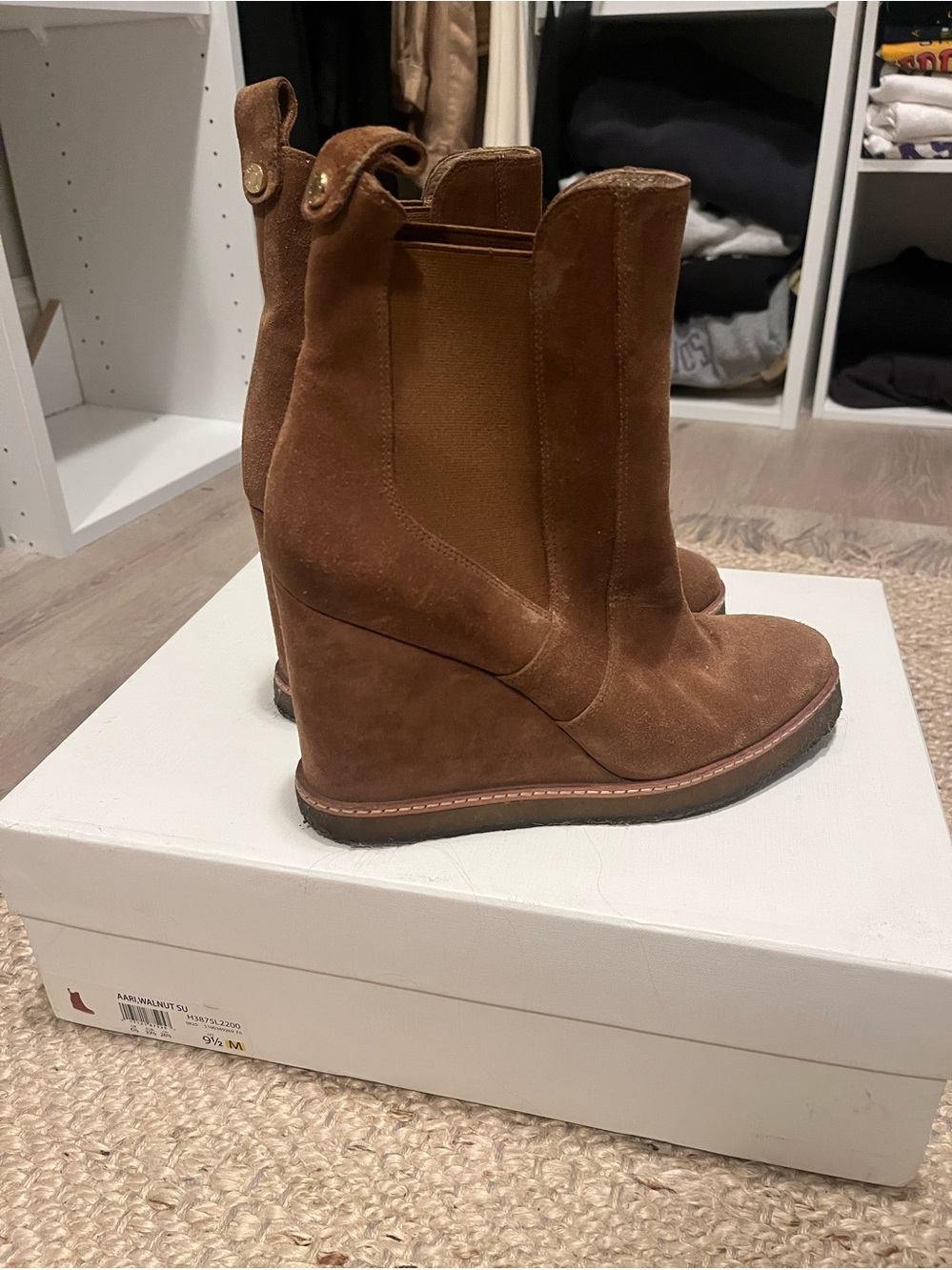 Veronica Beard Aari suede Wedge Boots walnut brown with box